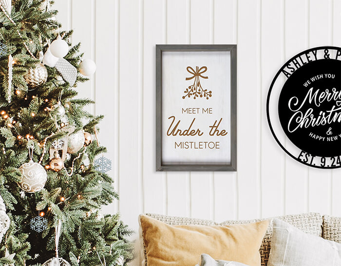 personalized white faux wood bordered sign