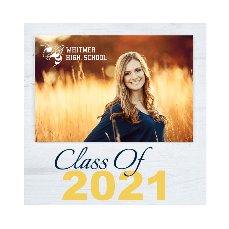 photo of a young woman in a customized photo frame for Class of 2021
