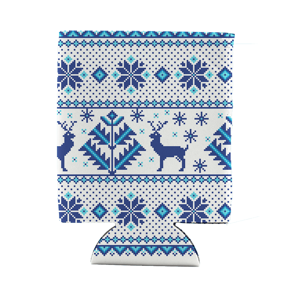 a Christmas themed beverage insulator